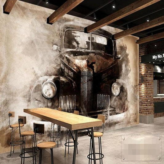 wallpaper-wall-murals-wall-stickers-ink-european-style-nostalgic-retro-tattered-car-classic-car-backdrop-wall-papier-peint
