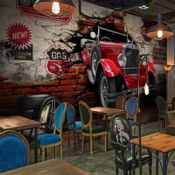 Custom Wallpaper Mural Nostalgic Retro Tattered Car Classic | BVM Home