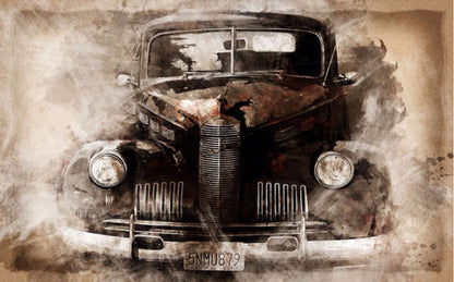wallpaper-wall-murals-wall-stickers-ink-european-style-nostalgic-retro-tattered-car-classic-car-backdrop-wall-papier-peint