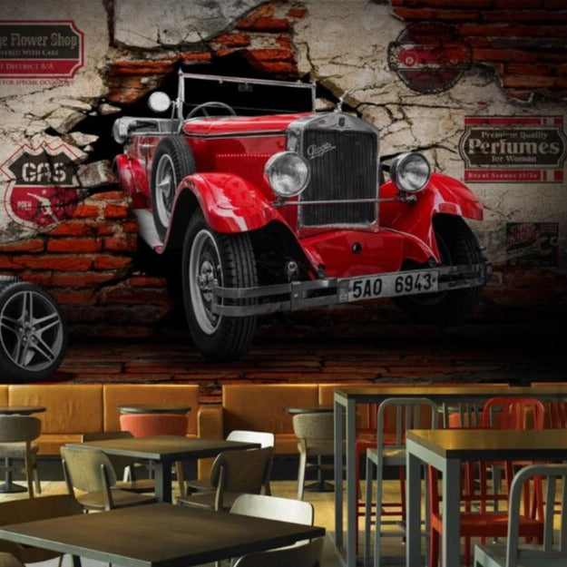 wallpaper-wall-murals-wall-stickers-ink-european-style-nostalgic-retro-tattered-car-classic-car-backdrop-wall-papier-peint