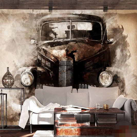 wallpaper-wall-murals-wall-stickers-ink-european-style-nostalgic-retro-tattered-car-classic-car-backdrop-wall-papier-peint