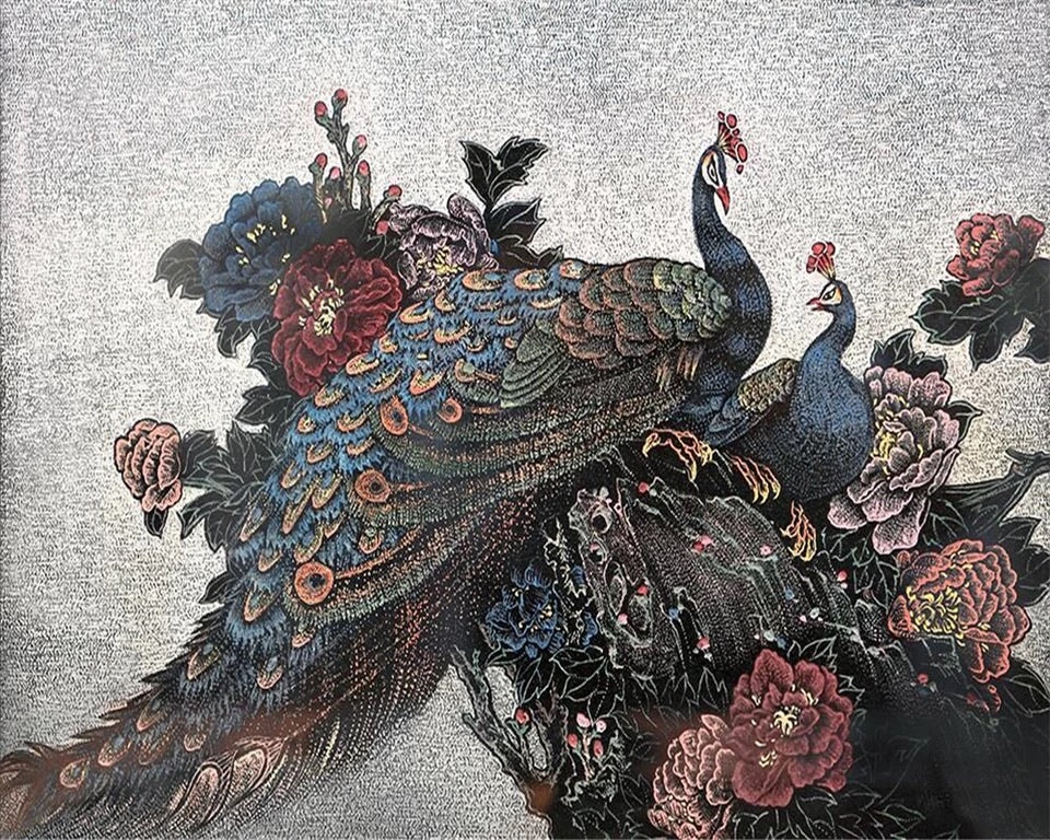 custom-wallpaper-peacock-peony-watercolor-sand-painting-style-new-chinese-style-tv-background-wall-murals-3d-wallpaper