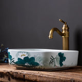 Chinese Ceramic Art Basin Countertop Sink Blue Square Lavabo