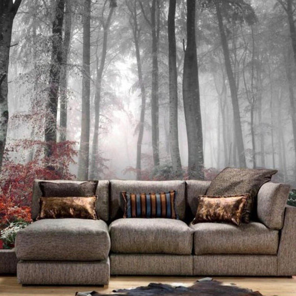 Dreamy Natural Forest Black and White Wallpaper Mural (㎡)