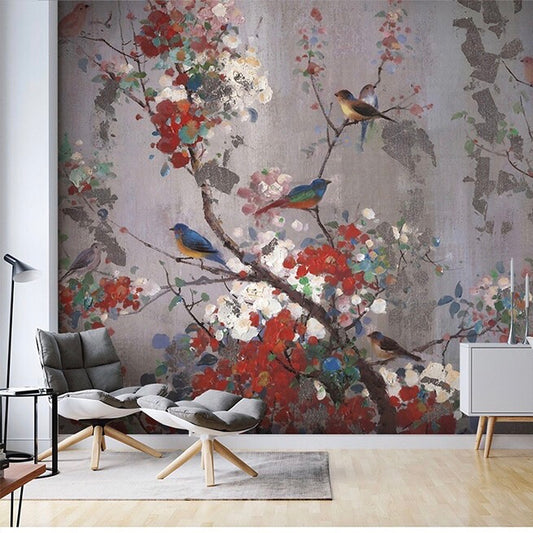 Custom Wallpaper Mural Chinese Style Flowers and Birds (㎡)