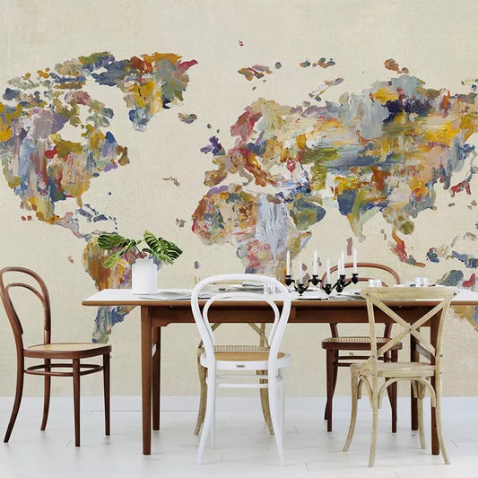Custom Wallpaper Mural Watercolor World Map for Kid’s Room (㎡)
