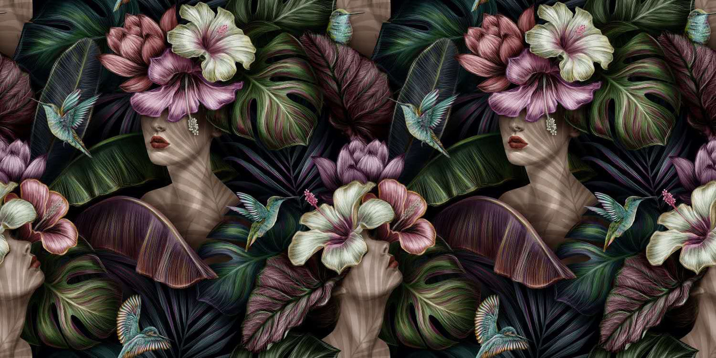 Custom Retro Floral Wall Mural – Bold Botanical Wallpaper in Vintage Colors