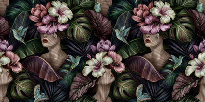 Custom Retro Floral Wall Mural – Bold Botanical Wallpaper in Vintage Colors