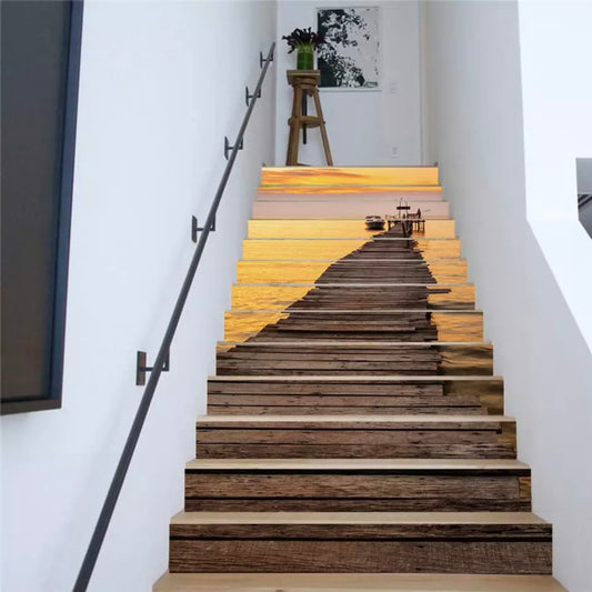 13pcs-diy-3d-stair-wall-stickers-night-lake-landscape-art-stair-sticker-pvc-decals-for-home-decoration-wall-paper-sticker
