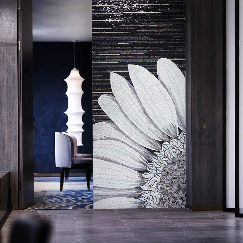 custom-luxury-glass-mosaic-mural-for-living-room-bathroom-hotel-hallway-reception-wall-decor-glass-mosaics-flowers-floral-wall-decor-bold-interior-dark-interior-black-and-white-sunflower