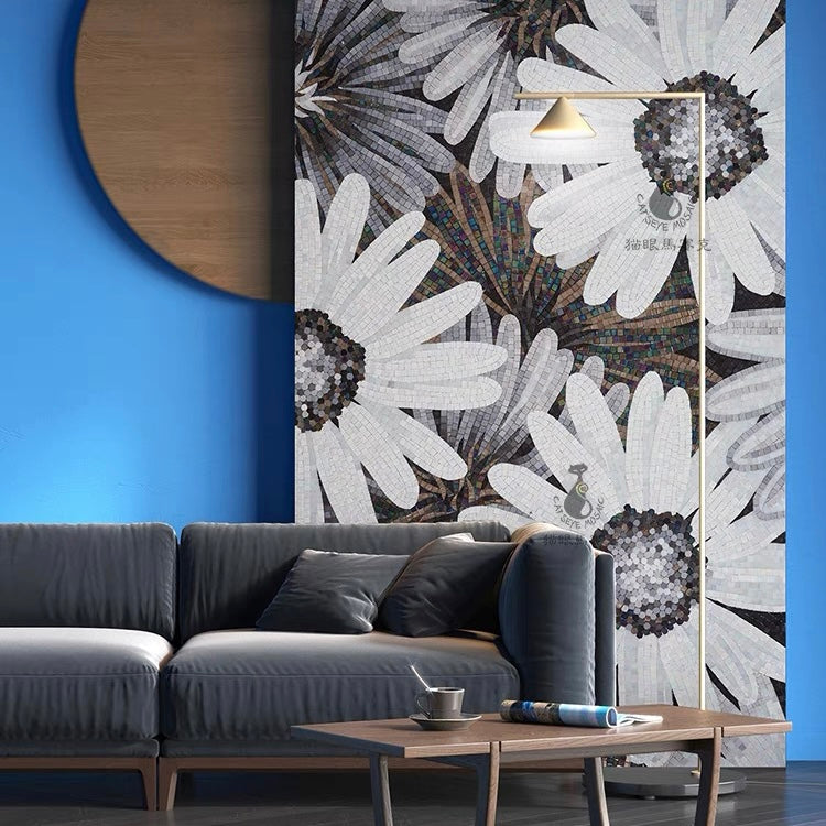 custom-luxury-glass-mosaic-mural-for-living-room-bathroom-hotel-hallway-reception-wall-decor-glass-mosaics-flowers-floral-wall-decor-bold-interior-dark-interior-black-and-white-sunflower