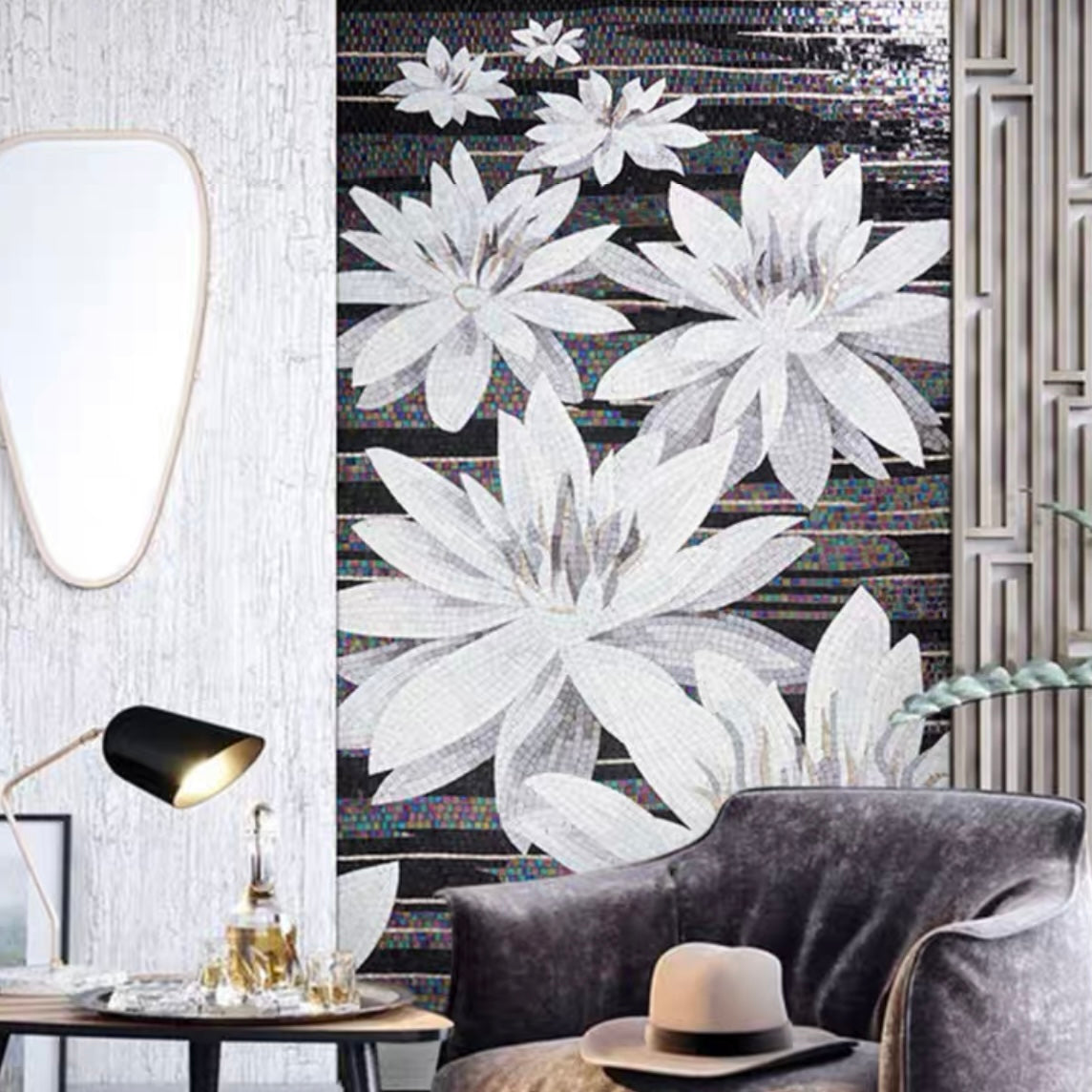 custom-luxury-glass-mosaic-mural-for-living-room-bathroom-hotel-hallway-reception-wall-decor-glass-mosaics-flowers-floral-wall-decor-bold-interior-dark-interior-black-and-white-lotus