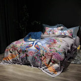 Peacock Bold Floral Bedding Set Soft Egyptian Cotton Duvet Cover Set Multiple Options