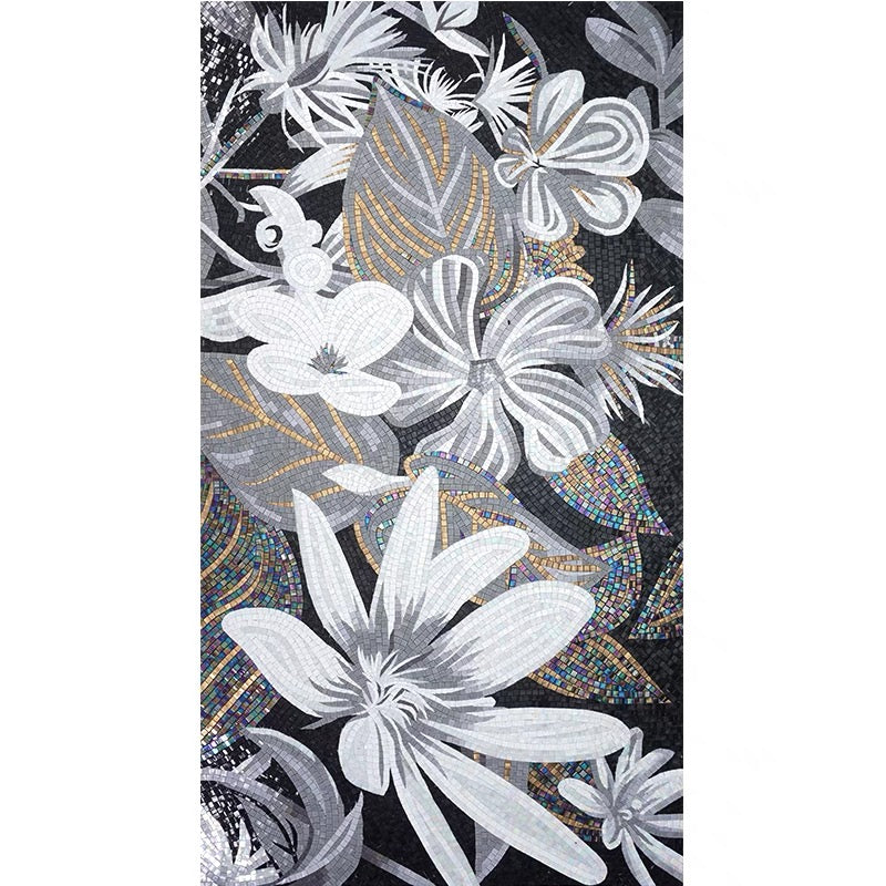 custom-luxury-glass-mosaic-mural-for-living-room-bathroom-hotel-hallway-reception-wall-decor-glass-mosaics-flowers-floral-wall-decor-bold-interior-dark-interior-black-and-white-sunflower