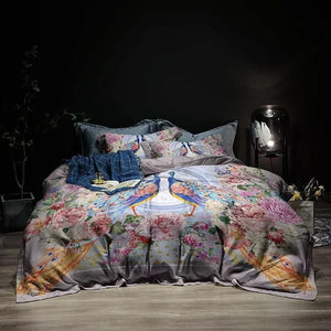 Peacock Bold Floral Bedding Set Soft Egyptian Cotton Duvet Cover Set Multiple Options