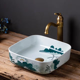 Chinese Ceramic Art Basin Countertop Sink Blue Square Lavabo