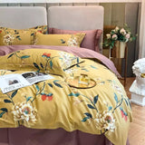 Floral Bedding Set Soft Egyptian Cotton Duvet Cover Set Yellow Green Pink