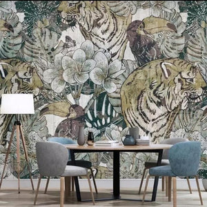 european-retro-mural-modern-minimalist-plant-tiger-background-wall-home-decoration-living-room-bedroom-background-3d-wallpaper-wall-covering-papier-peint