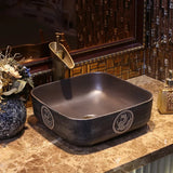 Chinese Ceramic Art Basin Countertop Sink Blue Square Lavabo