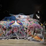 Peacock Bold Floral Bedding Set Soft Egyptian Cotton Duvet Cover Set Multiple Options