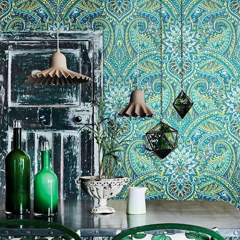 American-Style-Vintage-Bold-Floral-Blue-Red-Wallpapers-wall-coverings 