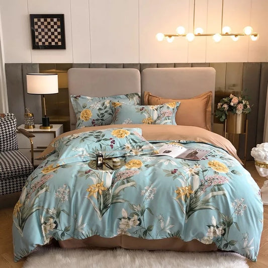 Egyptian Cotton Duvet Cover Set Luxury Pastoral Bedding Set
