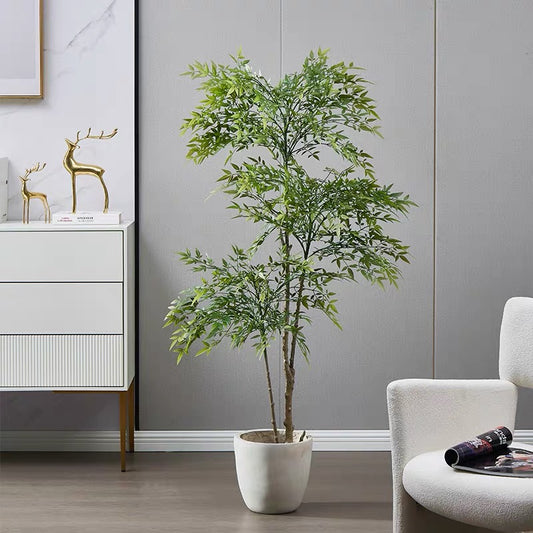 140CM Potted Artificial Plants Tree with Red Leaves for Home Decor