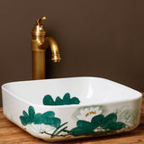 Chinese Ceramic Art Basin Countertop Sink Blue Square Lavabo