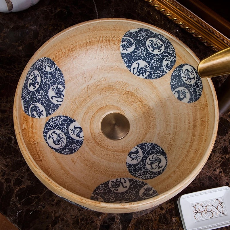 Artful Hand Painted Ceramic Sink Countertop Basin