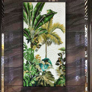 Custom Luxury Glass Mosaic Mural Tropical Leaves Rainforest Scenery