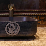 Chinese Ceramic Art Basin Countertop Sink Blue Square Lavabo