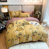 Floral Bedding Set Soft Egyptian Cotton Duvet Cover Set Yellow Green Pink