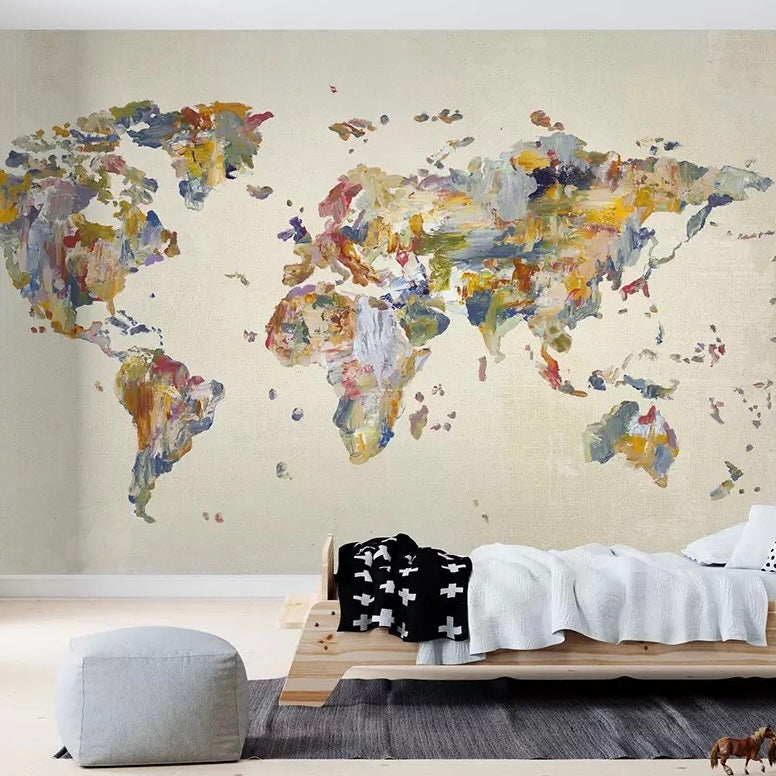 Custom Wallpaper Mural Watercolor World Map for Kid’s Room (㎡)