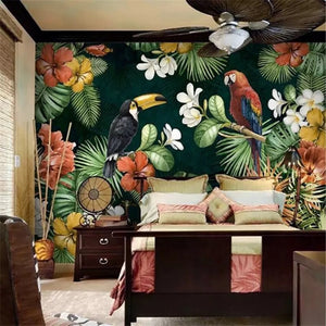 Tropical Rainforest Parrot Plants Wallpaper Mural (㎡)