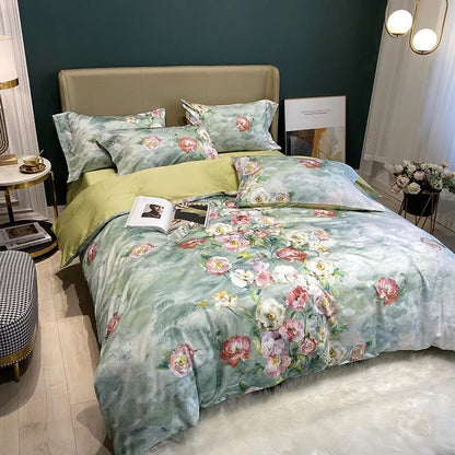 Peacock Bold Floral Bedding Set Soft Egyptian Cotton Duvet Cover Set Multiple Options