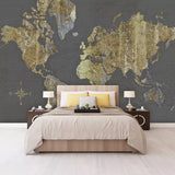Custom Size Wallpaper Mural Golden Graffiti World Map Pattern (㎡)