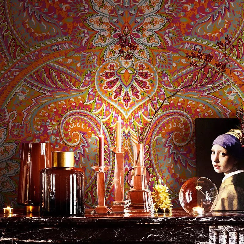 American-Style-Vintage-Bold-Floral-Blue-Red-Wallpapers-wall-coverings 