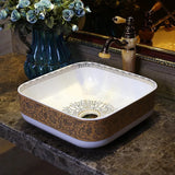 Chinese Ceramic Art Basin Countertop Sink Blue Square Lavabo