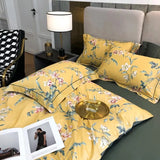 Floral Bedding Set Soft Egyptian Cotton Duvet Cover Set Yellow Green Pink