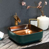 Chinese Ceramic Art Basin Countertop Sink Blue Square Lavabo