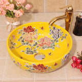 Vintage Style Art Wash Basin Ceramic Countertop Sink Yellow Golden
