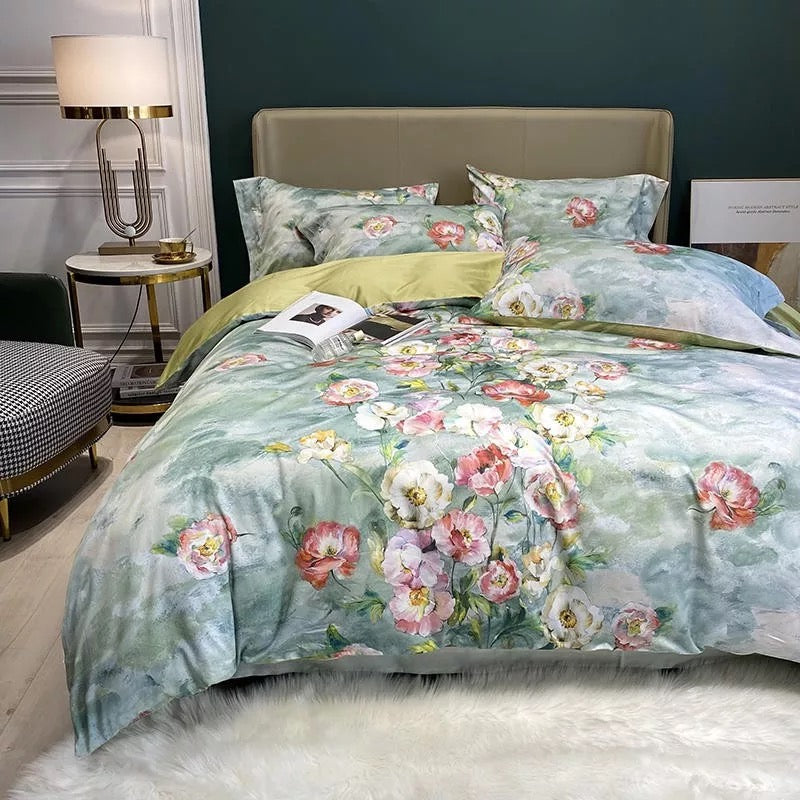 Peacock Bold Floral Bedding Set Soft Egyptian Cotton Duvet Cover Set Multiple Options