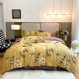 Floral Bedding Set Soft Egyptian Cotton Duvet Cover Set Yellow Green Pink