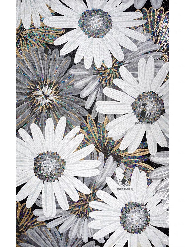 custom-luxury-glass-mosaic-mural-for-living-room-bathroom-hotel-hallway-reception-wall-decor-glass-mosaics-flowers-floral-wall-decor-bold-interior-dark-interior-black-and-white-sunflower
