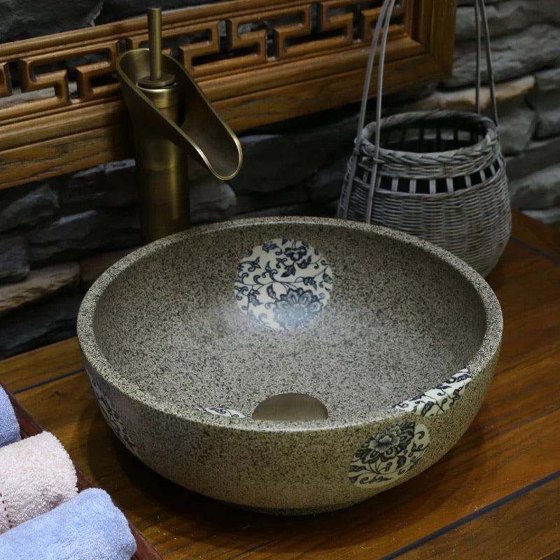 Artful Hand Painted Ceramic Sink Countertop Basin
