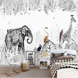 Custom Wallpaper Mural Black and White Jungle (㎡)