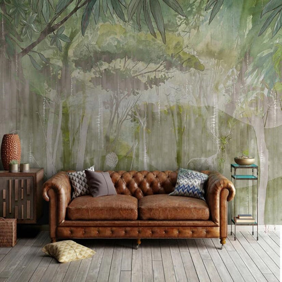 custom-mural-wallpaper-3d-living-room-bedroom-home-decor-wall-painting-papel-de-parede-papier-peint-Hand-painted-European-style-hand-painted-abstract-medieval-tropical-rainforest-forest-elk