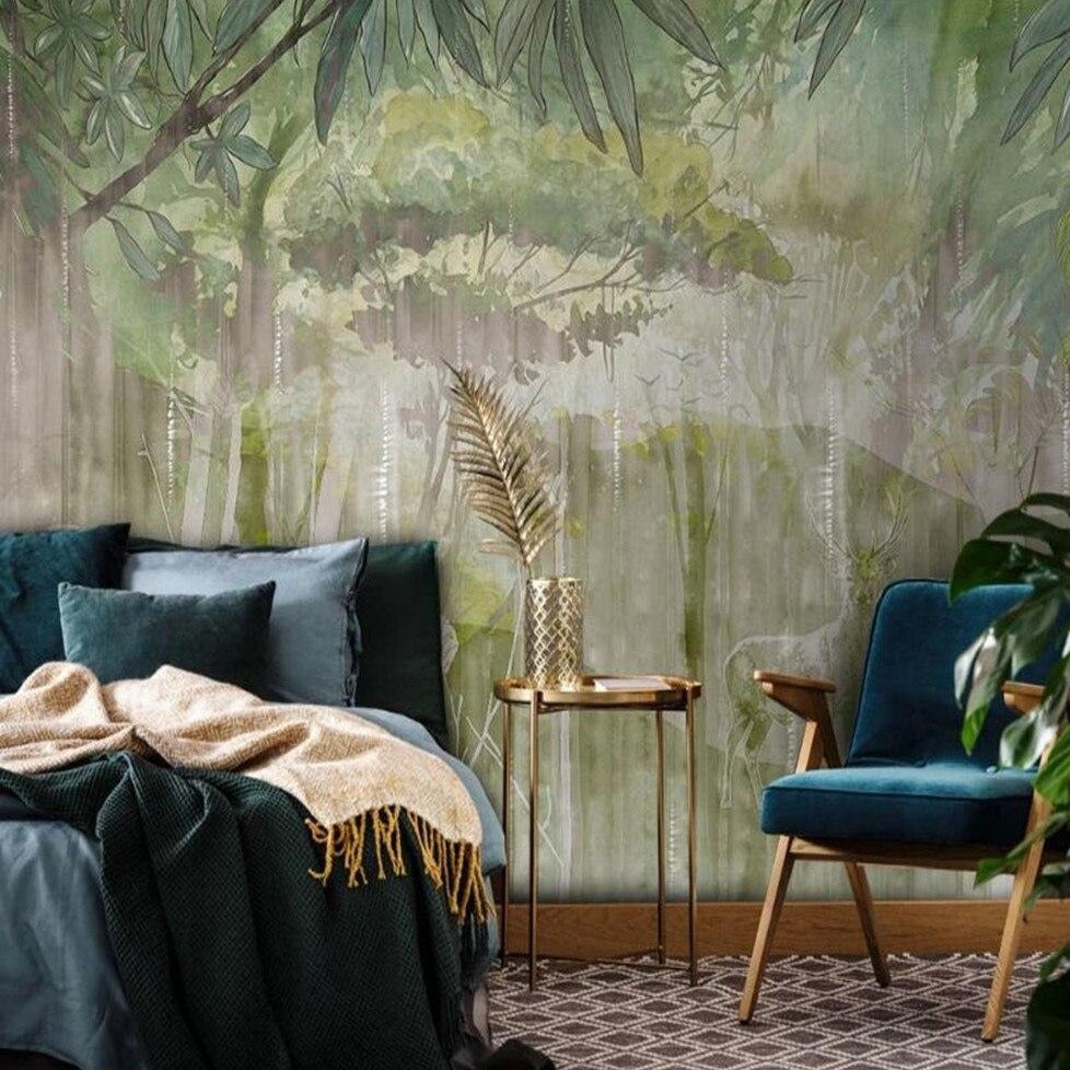custom-mural-wallpaper-3d-living-room-bedroom-home-decor-wall-painting-papel-de-parede-papier-peint-Hand-painted-European-style-hand-painted-abstract-medieval-tropical-rainforest-forest-elk