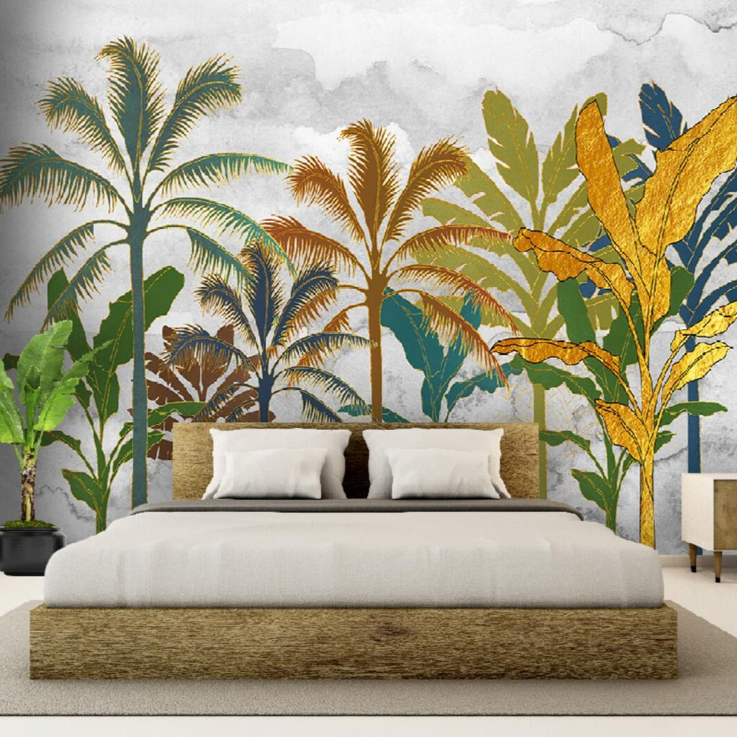 custom-mural-papier-peint-modern-nordic-abstract-tropical-plants-golden-relief-lines-background-wall-papel-de-parede-3d-wallpapaper