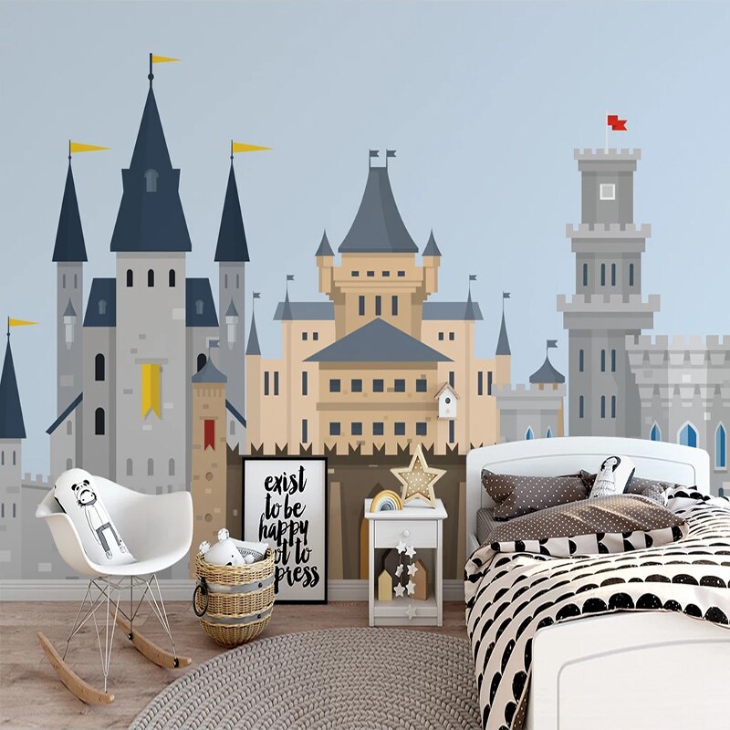 Custom Wallpaper Mural Nordic Style Cartoon Castle for Kids | BVM Home
